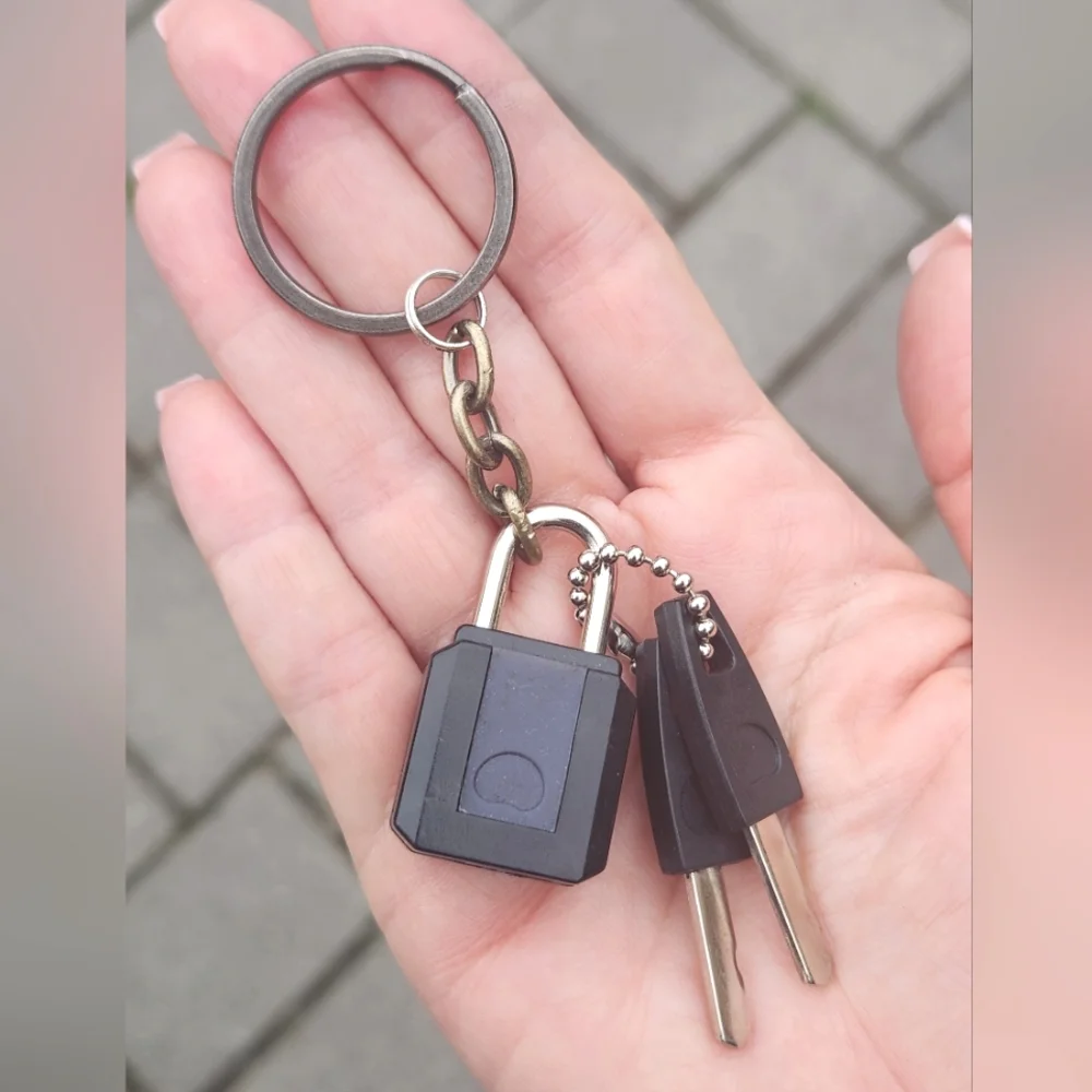 Restoration Hardware Black Padlock Keychain